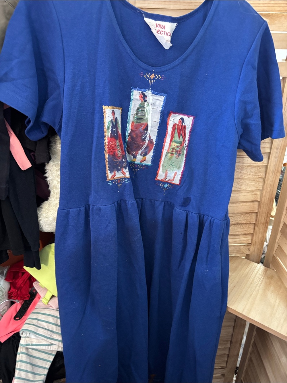 Royal Blue Short-Sleeve Hand Painted Dress small